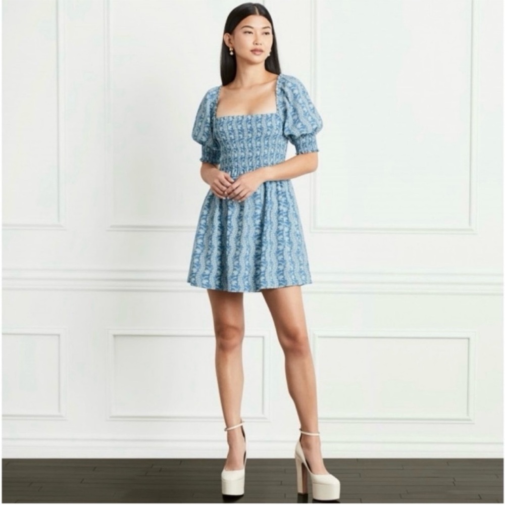 Hill House Blue Patterned Mini Dress